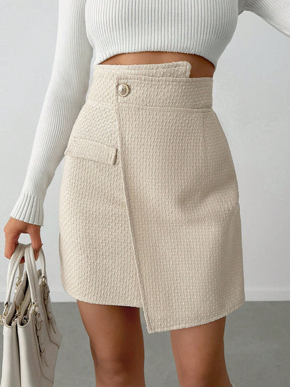 Fusta Scurta Dama, Croiala Asimetrica, Tweed
