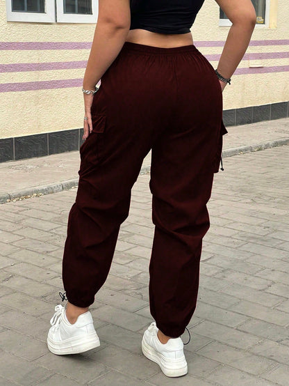 Pantaloni Cargo, PLUS SIZE, Slim Fit, Talie Inalta