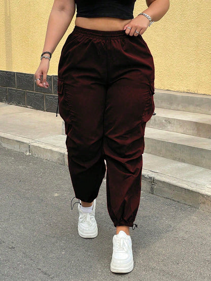 Pantaloni Cargo, PLUS SIZE, Slim Fit, Talie Inalta