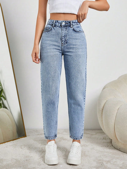 Blugi Dama, Talie Inalta, Croiala Clasica Mom-Jeans