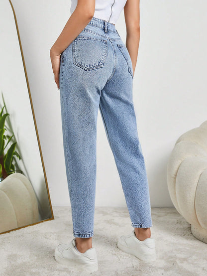 Blugi Dama, Talie Inalta, Croiala Clasica Mom-Jeans