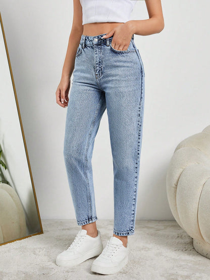 Blugi Dama, Talie Inalta, Croiala Clasica Mom-Jeans