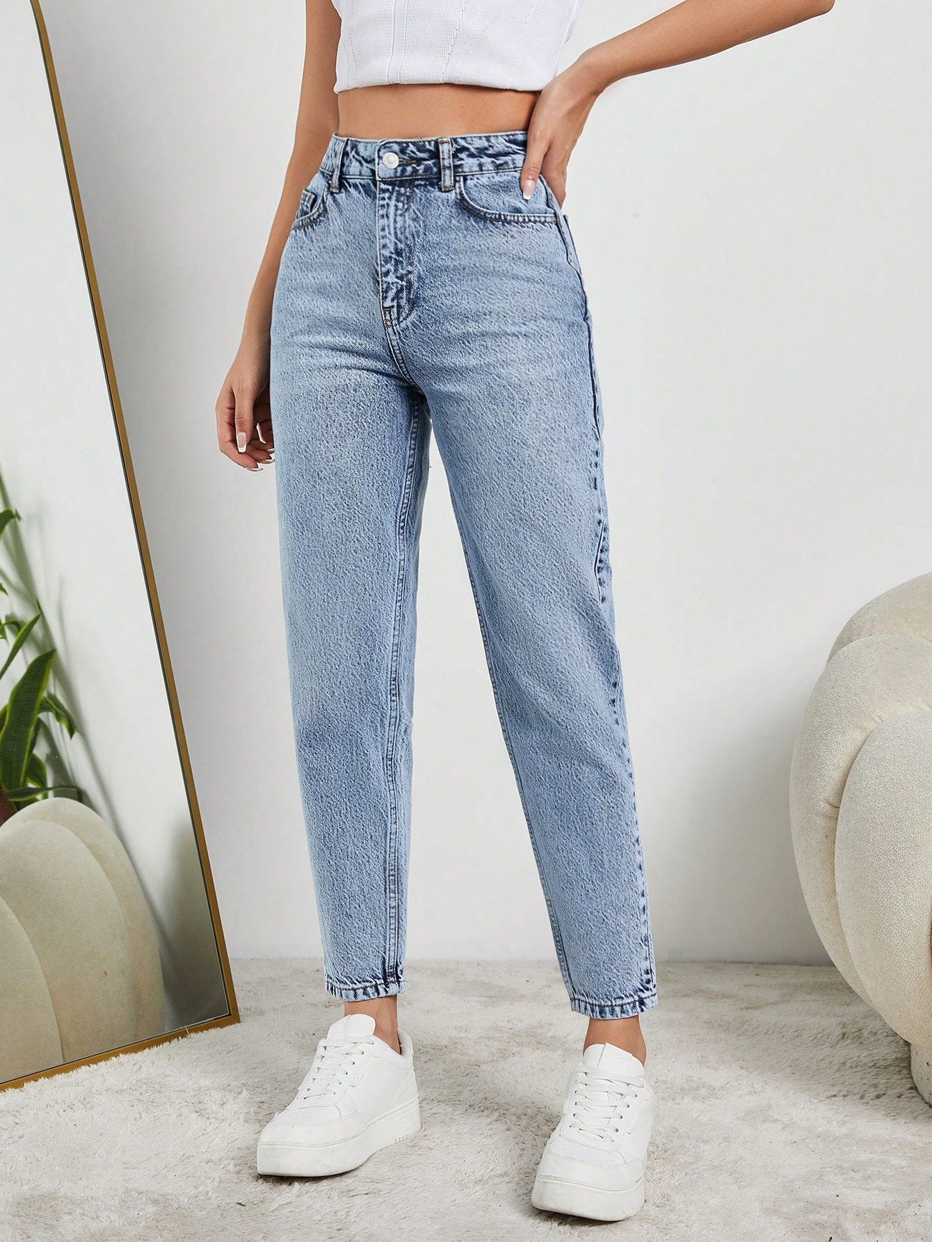 Blugi Dama, Talie Inalta, Croiala Clasica Mom-Jeans