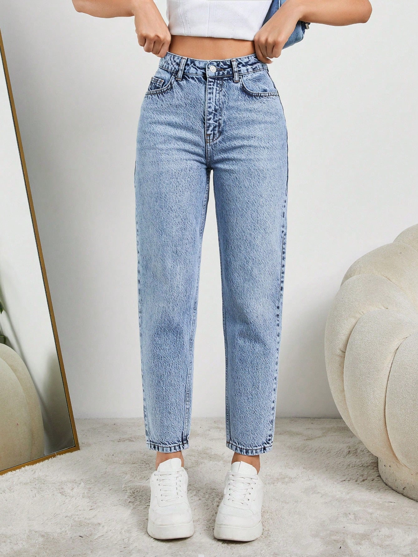 Blugi Dama, Talie Inalta, Croiala Clasica Mom-Jeans