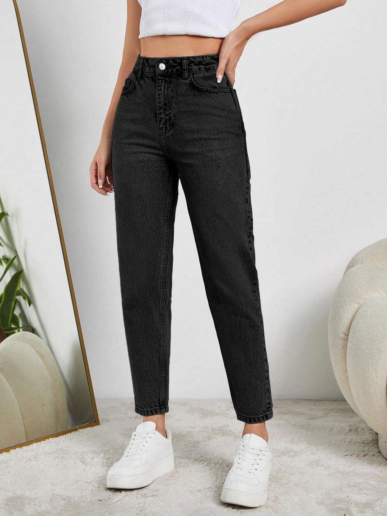 Blugi Dama, Talie Inalta, Croiala Clasica Mom-Jeans