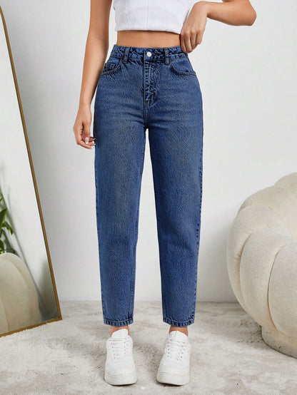 Blugi Dama, Talie Inalta, Croiala Clasica Mom-Jeans