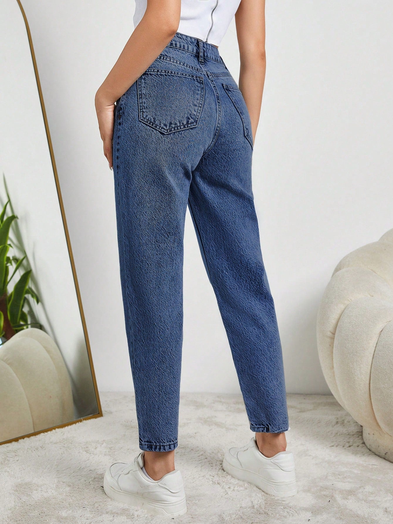 Blugi Dama, Talie Inalta, Croiala Clasica Mom-Jeans