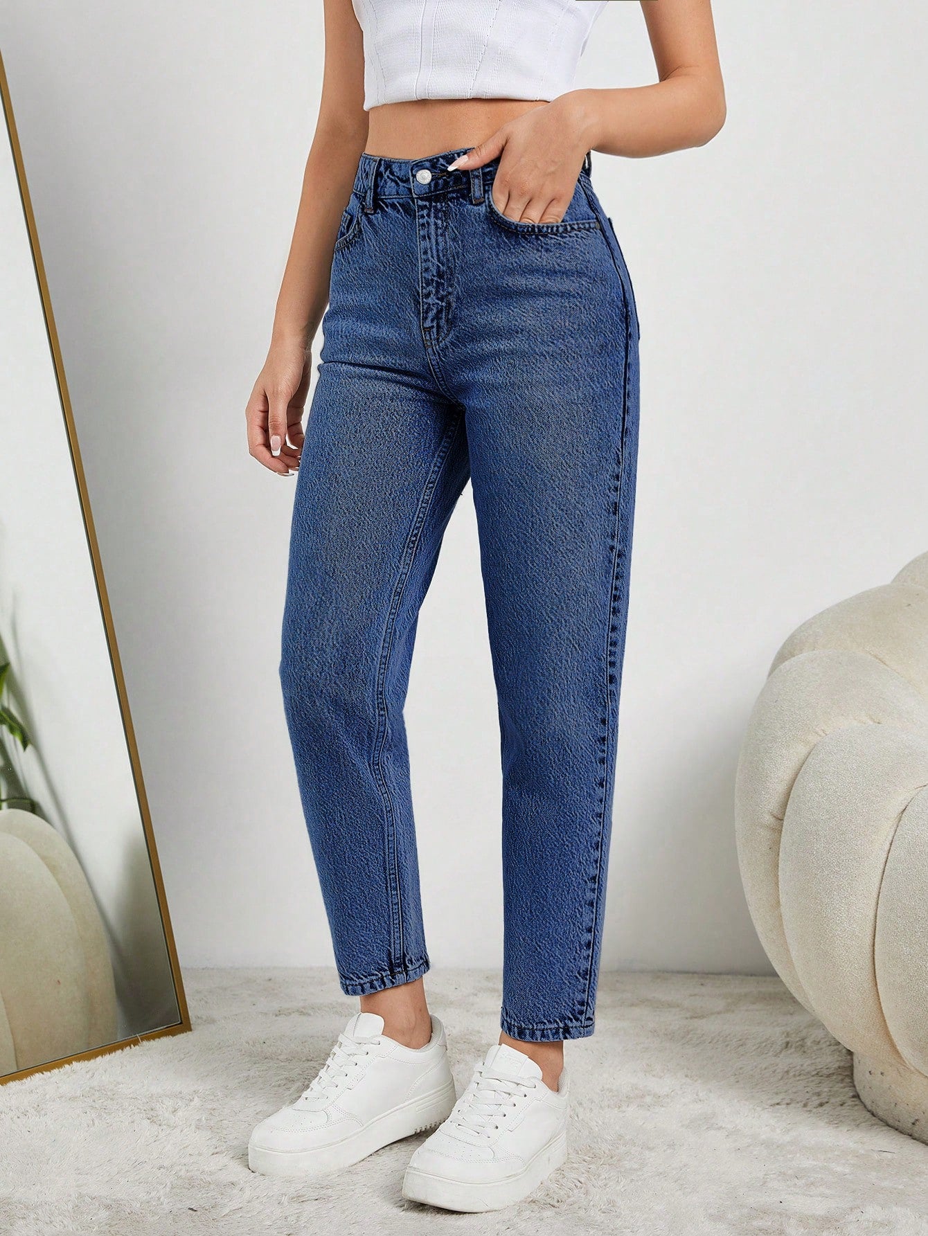 Blugi Dama, Talie Inalta, Croiala Clasica Mom-Jeans