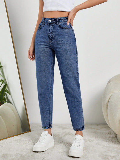 Blugi Dama, Talie Inalta, Croiala Clasica Mom-Jeans