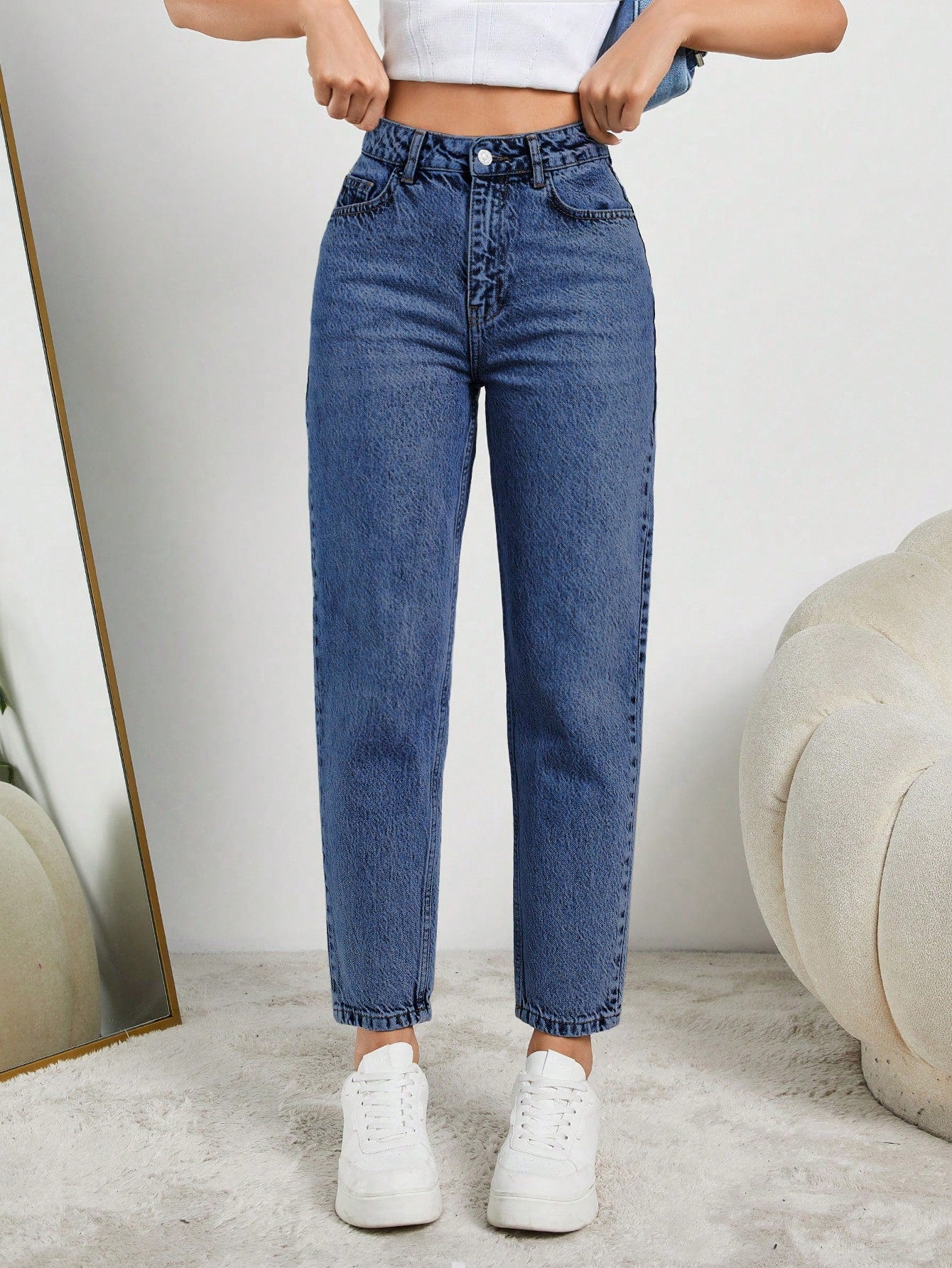 Blugi Dama, Talie Inalta, Croiala Clasica Mom-Jeans