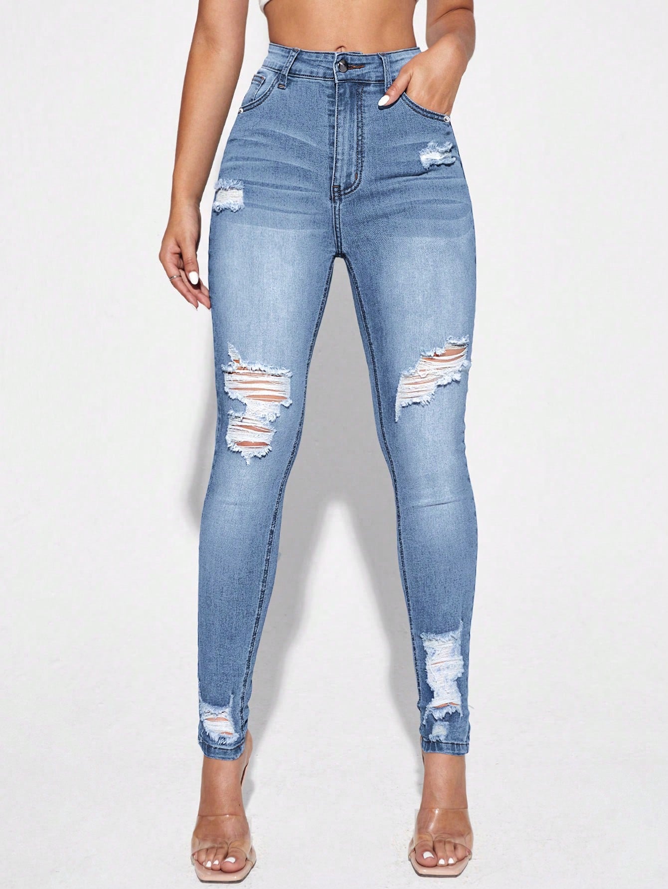 Blugi Dama, Croiala Slim Fit, Ripped & Distressed