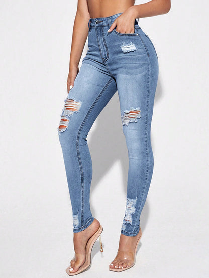 Blugi Dama, Croiala Slim Fit, Ripped & Distressed