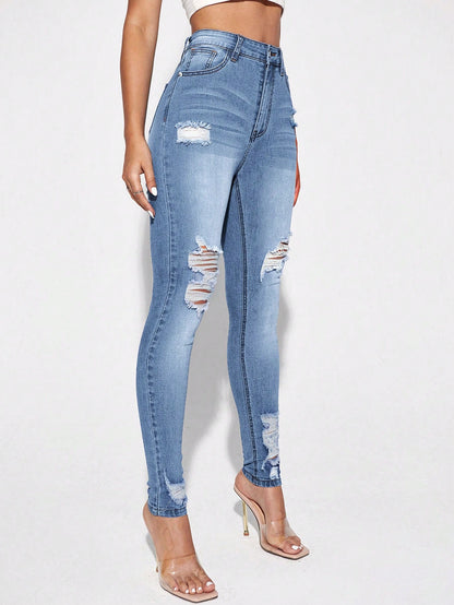 Blugi Dama, Croiala Slim Fit, Ripped & Distressed