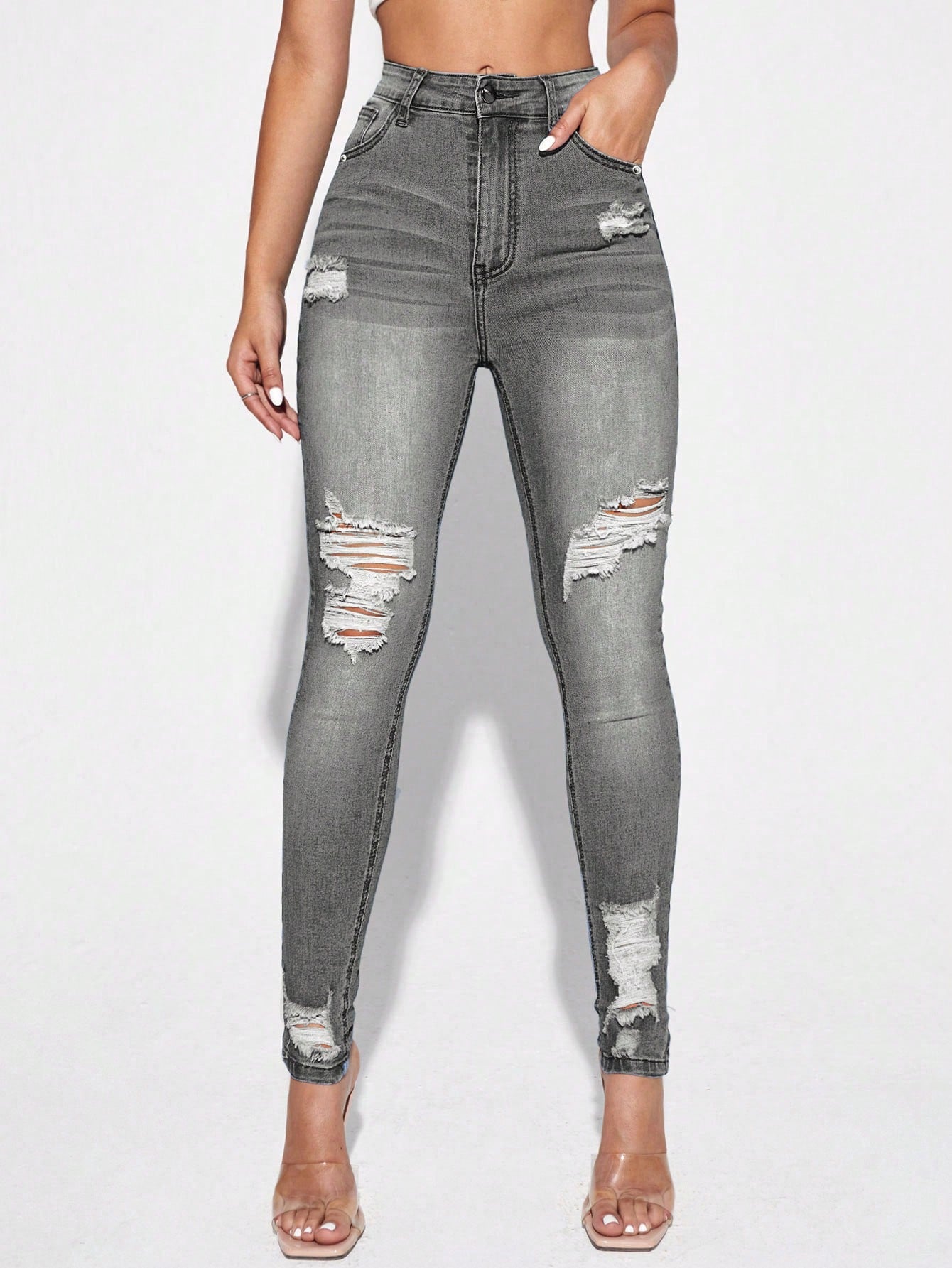 Blugi Dama, Croiala Slim Fit, Ripped & Distressed