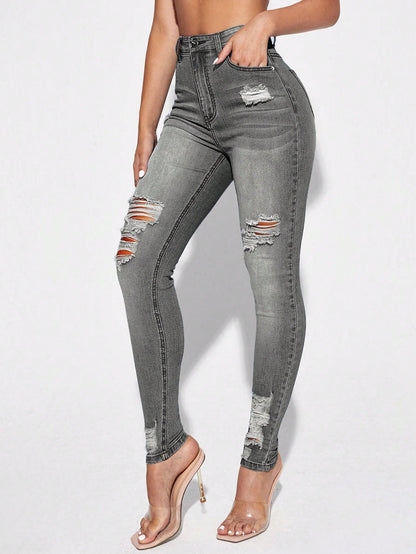 Blugi Dama, Croiala Slim Fit, Ripped & Distressed