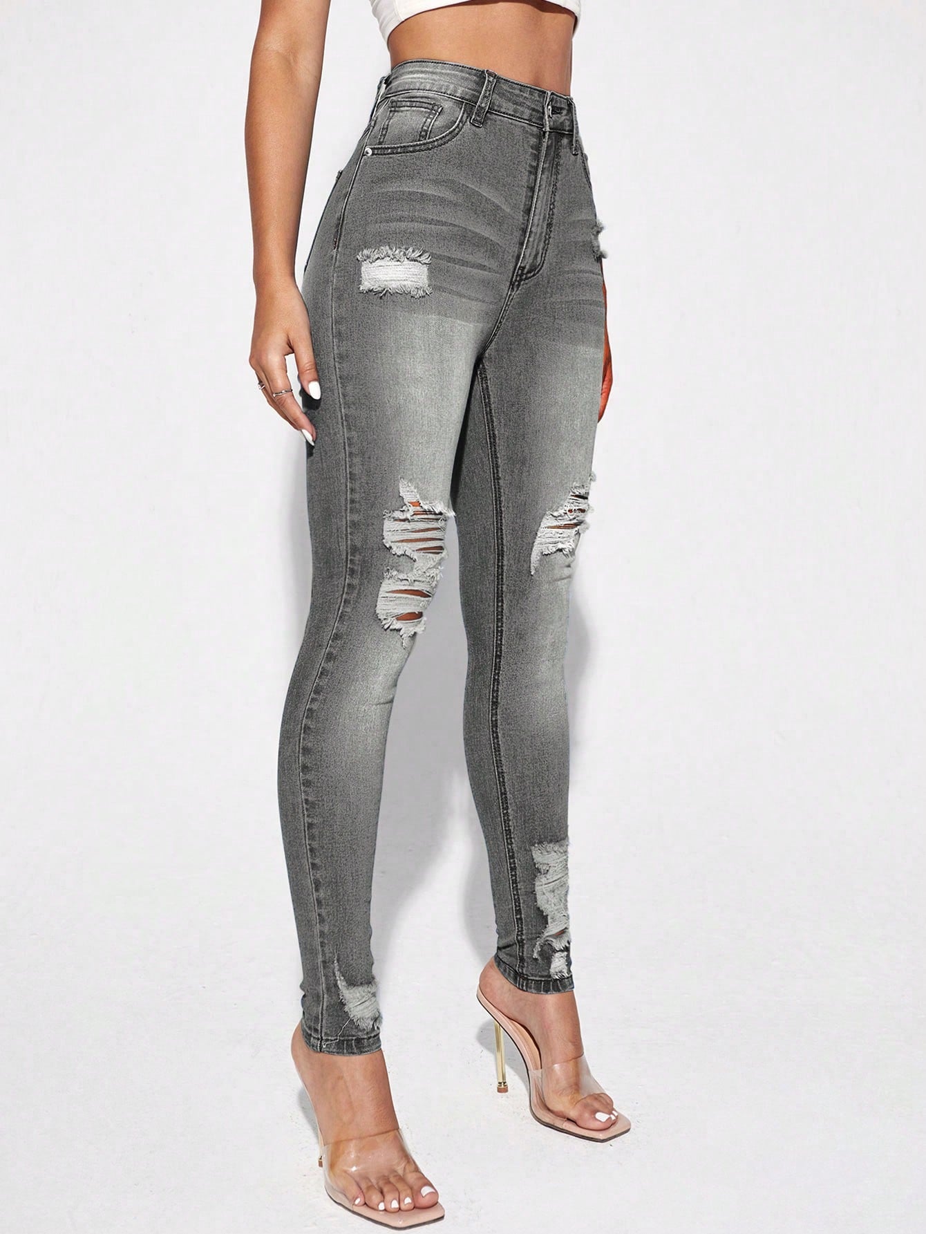 Blugi Dama, Croiala Slim Fit, Ripped & Distressed