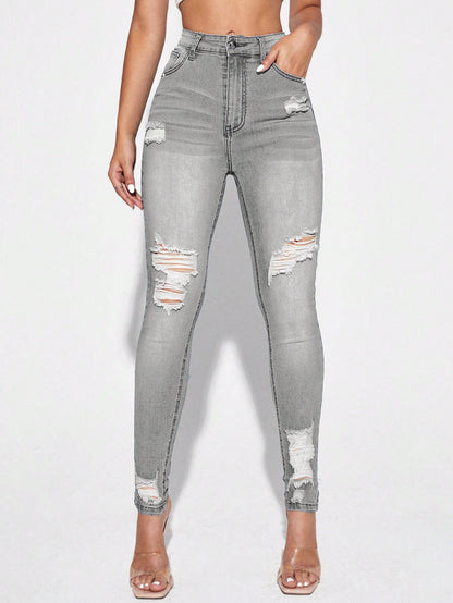 Blugi Dama, Croiala Slim Fit, Ripped & Distressed