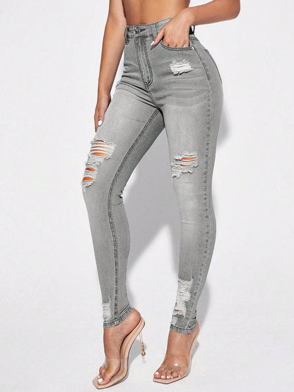 Blugi Dama, Croiala Slim Fit, Ripped & Distressed