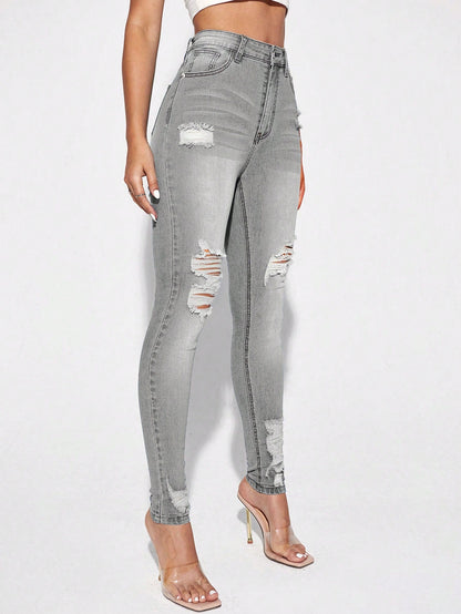 Blugi Dama, Croiala Slim Fit, Ripped & Distressed