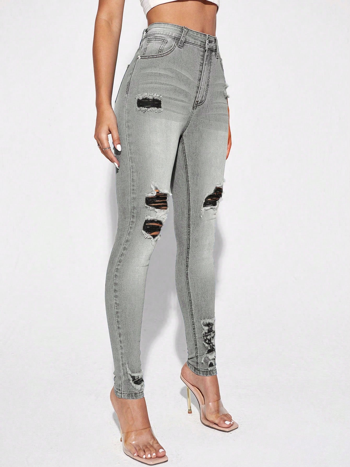 Blugi Dama, Croiala Slim Fit, Ripped & Distressed