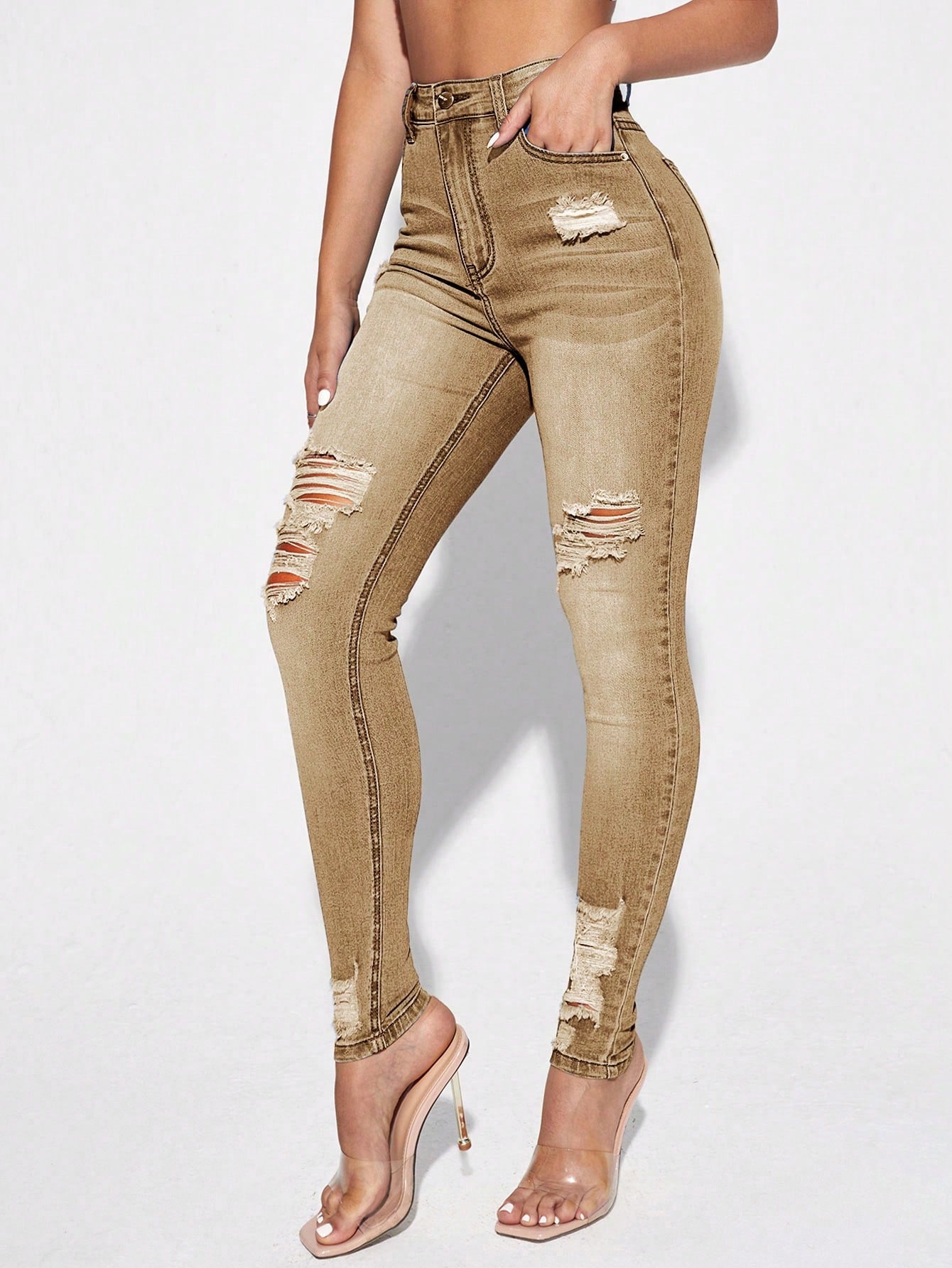 Blugi Dama, Croiala Slim Fit, Ripped & Distressed