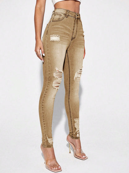 Blugi Dama, Croiala Slim Fit, Ripped & Distressed