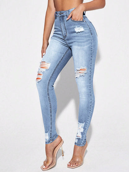 Blugi Dama, Croiala Slim Fit, Ripped & Distressed