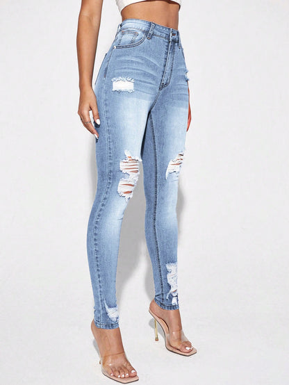 Blugi Dama, Croiala Slim Fit, Ripped & Distressed