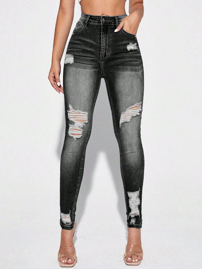 Blugi Dama, Croiala Slim Fit, Ripped & Distressed