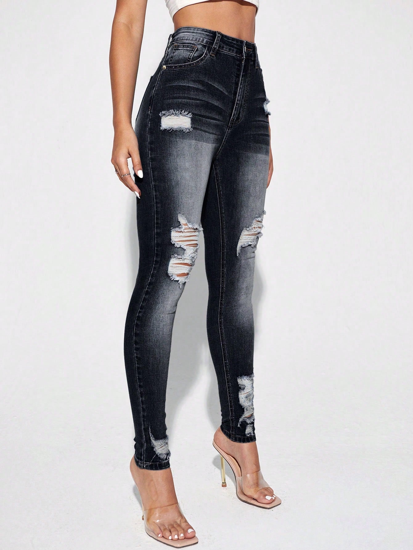 Blugi Dama, Croiala Slim Fit, Ripped & Distressed