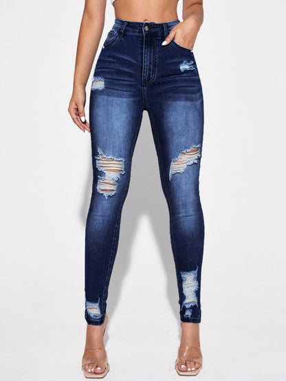 Blugi Dama, Croiala Slim Fit, Ripped & Distressed