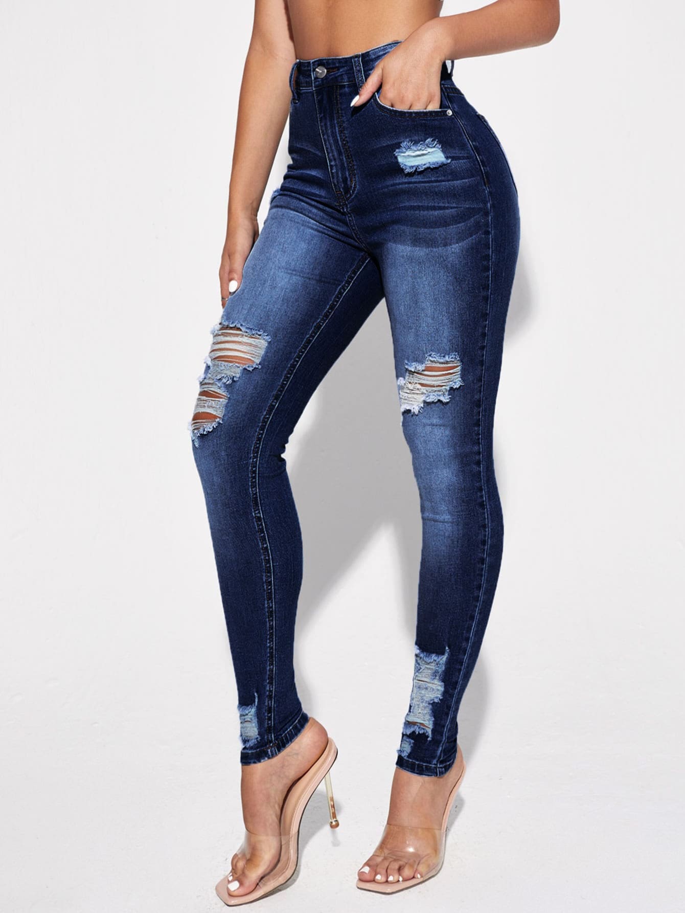 Blugi Dama, Croiala Slim Fit, Ripped & Distressed