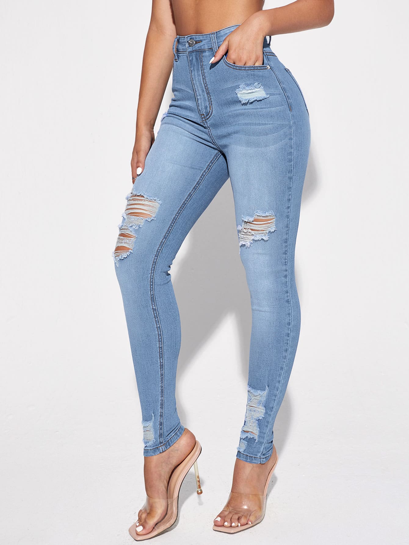 Blugi Dama, Croiala Slim Fit, Ripped & Distressed