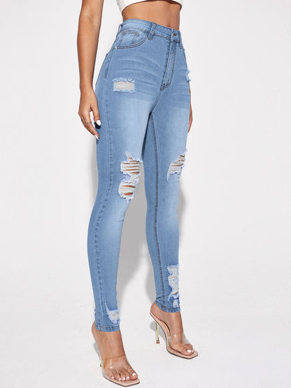 Blugi Dama, Croiala Slim Fit, Ripped & Distressed