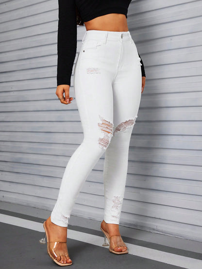 Blugi Dama, Croiala Slim Fit, Ripped & Distressed