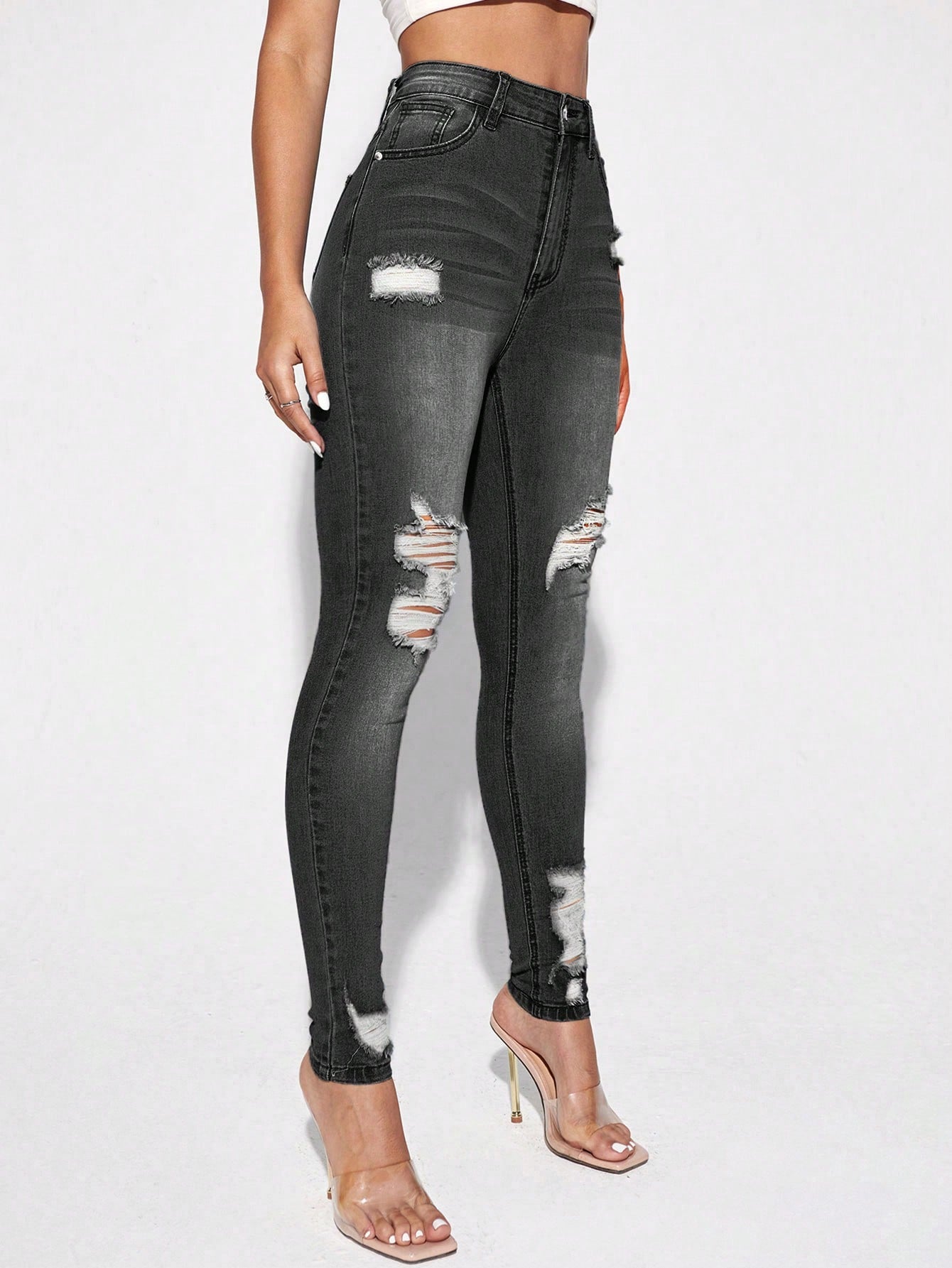 Blugi Dama, Croiala Slim Fit, Ripped & Distressed